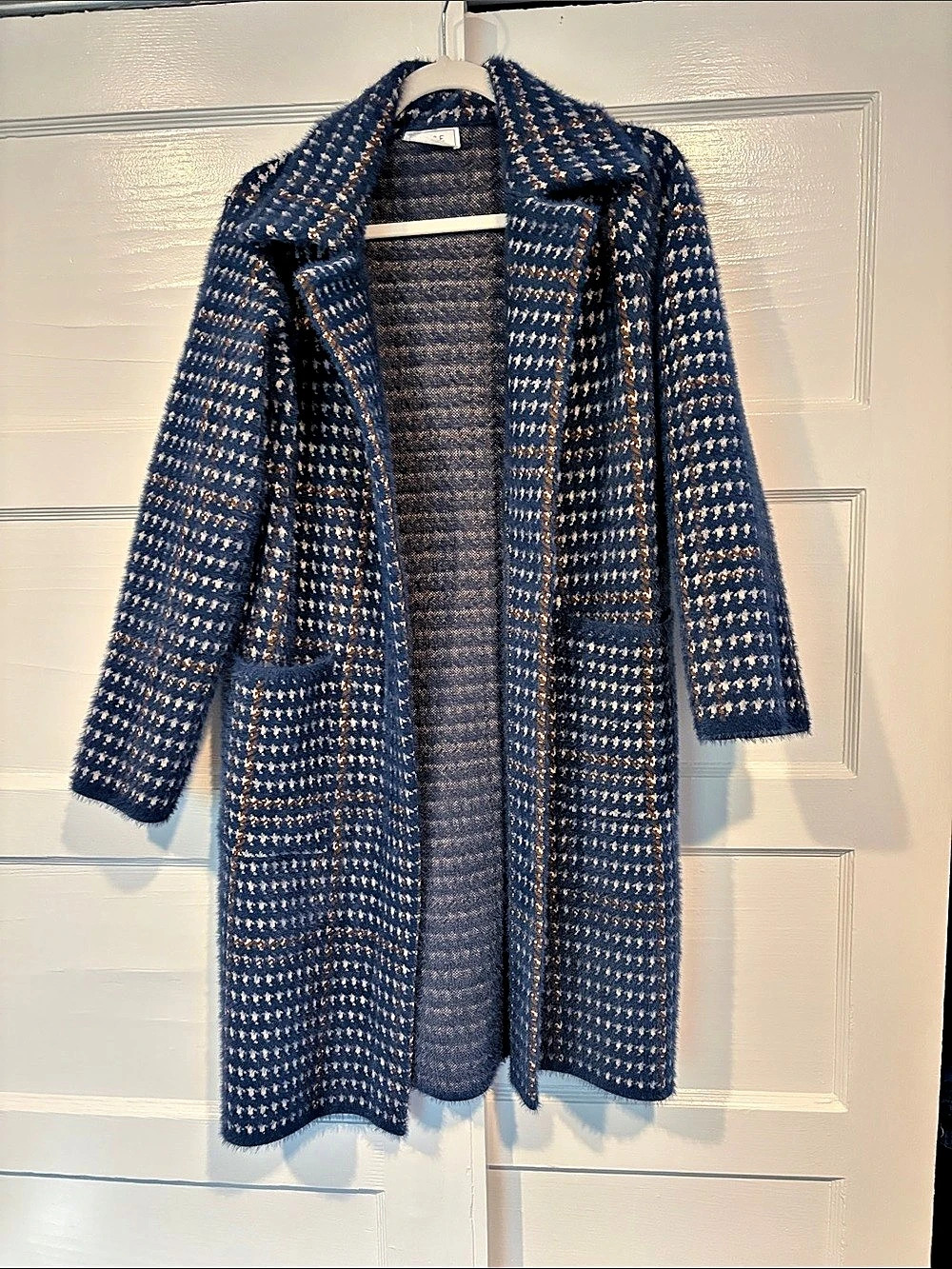 Sage Houndstooth Knit Cardigan in Blue & White Size XS Like New